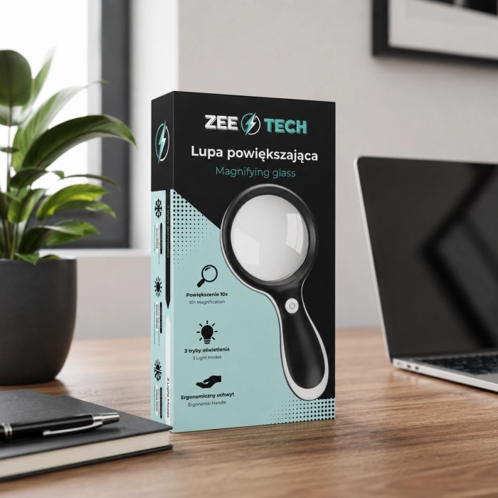 Lupa powiększająca 10x z LED 18 diod – duże szkło do czytania